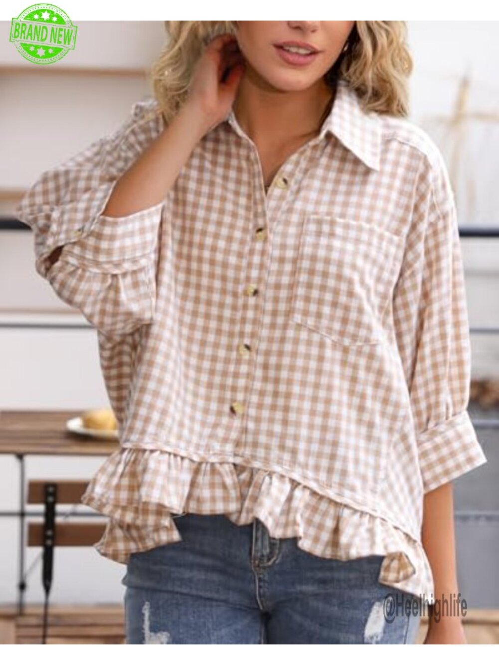 Ruffled Short Sleeve Button Down Blouse Summer Top - Picture 2 of 5